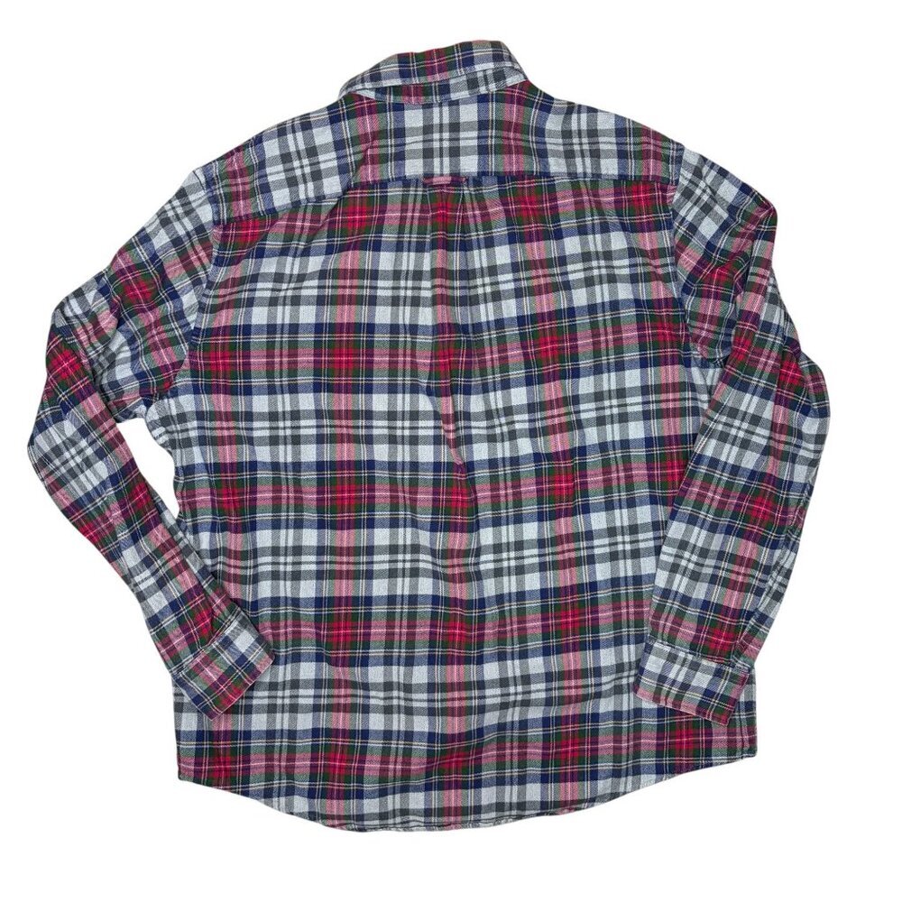 Lands' End Flannel Plaid Button Down Size XL Red Gray Blue - Picture 3 of 5